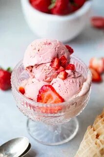 Creamy homemade strawberry ice cream with real strawberry flavor! 