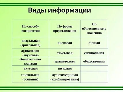Виды информации в сервисе