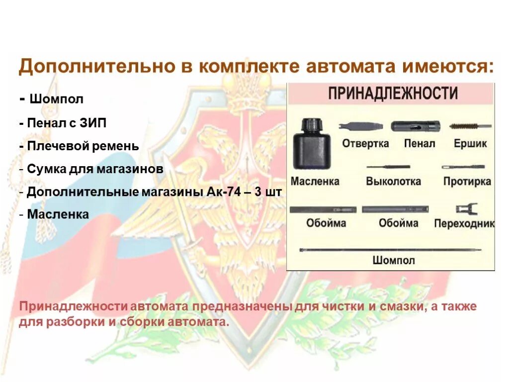 Также в наборе имеется. Принадлежность автомата АК-74. Дополнительные принадлежности АК 74. Дополнительные принадлежности автомата АК 74. Принадлежности АК 74 служит для.