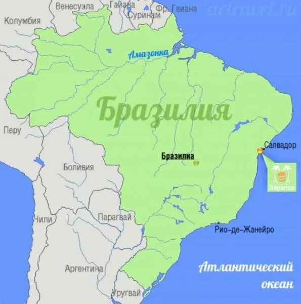 В каком полушарии находится бразилия