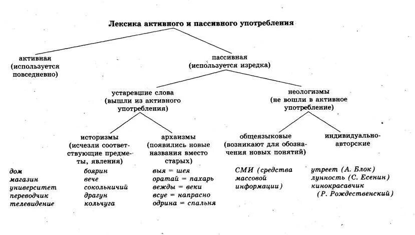 Лексика типы лексики. Схема активная и пассивная лексика. Виды лексики в русском языке. Лексика классификация слов.