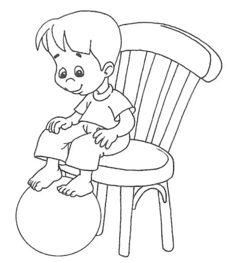 Раскраска мальчик сидит на стуле. Мальчик сидит рисунок. Дети сидят на стульчиках. Стул раскраска для детей.