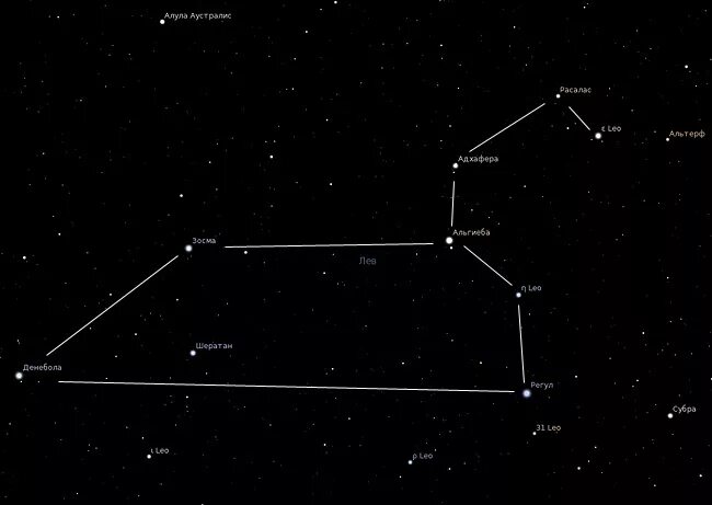 Фигура льва созвездие. Астеризм серп Созвездие Льва. Лев Созвездие схема самая яркая звезда. Самая яркая звезда в созвездии малый Лев. Созвездие Льва на карте звездного неба.