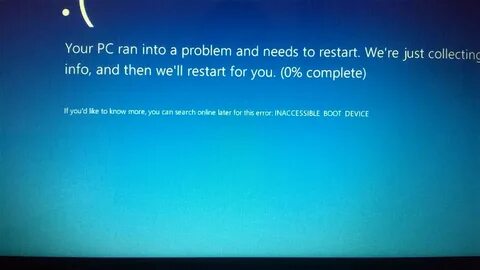 Синий экран inaccessible boot device