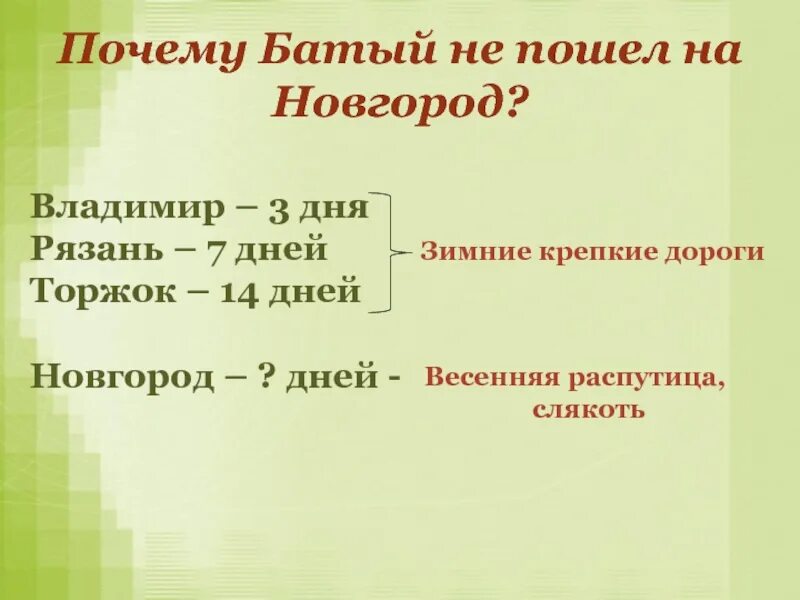 Почему батый не пошел на новгород