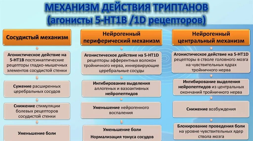 Триптаны механизьжействия. Триптаны механизм действия. Механизм действия суматриптана. Механизм действия триптанов при мигрени. Триптаны это