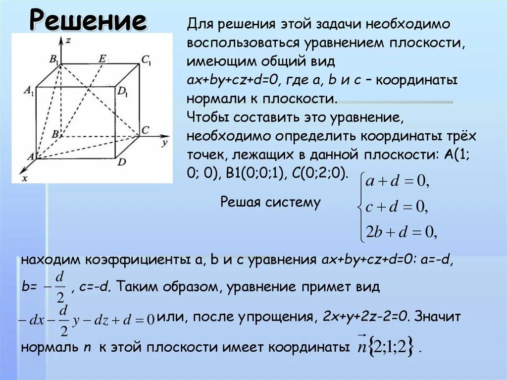 Метод координат при решении практических задач. Нормаль к плоскости координатный метод. Координатный метод решения задач. Решение задач методом координат. Метод координат в пространстве задачи с решением.