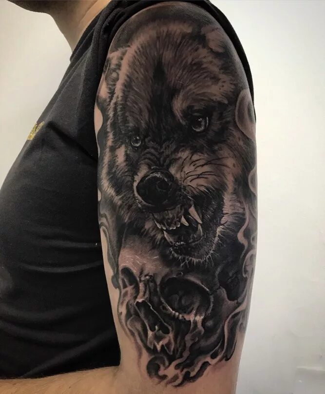 Image may contain: one or more people Wolf tattoo design, Wolf tattoos, Wolf tat