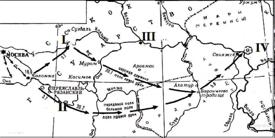 Цифрой 1 на схеме обозначен кенигсберг. Поход на Казань Ивана Грозного. Поход на Казань Ивана Грозного карта. Казанский поход Ивана Грозного карта ЕГЭ. Походы Ивана Грозного на Казань и Астрахань.
