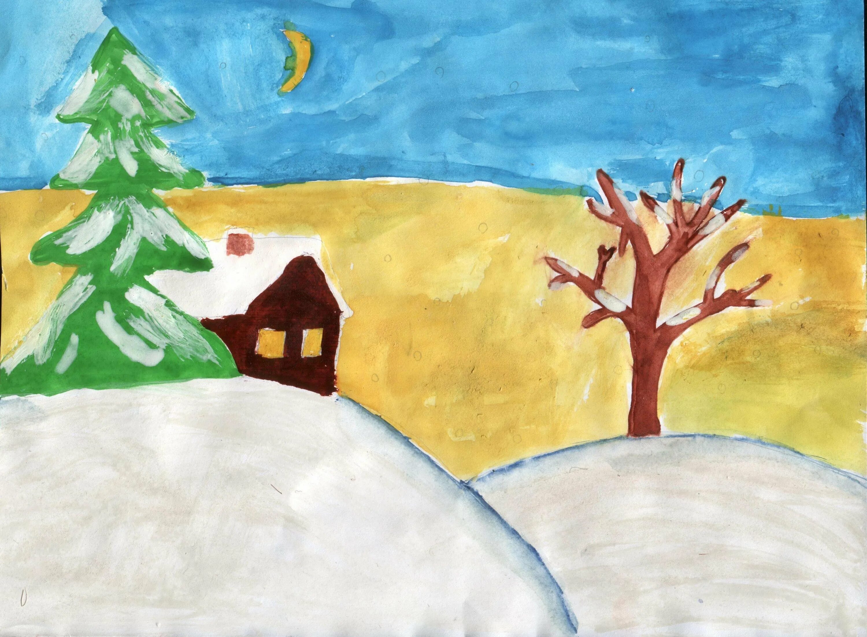 Рисунок зимний пейзаж 4 класс