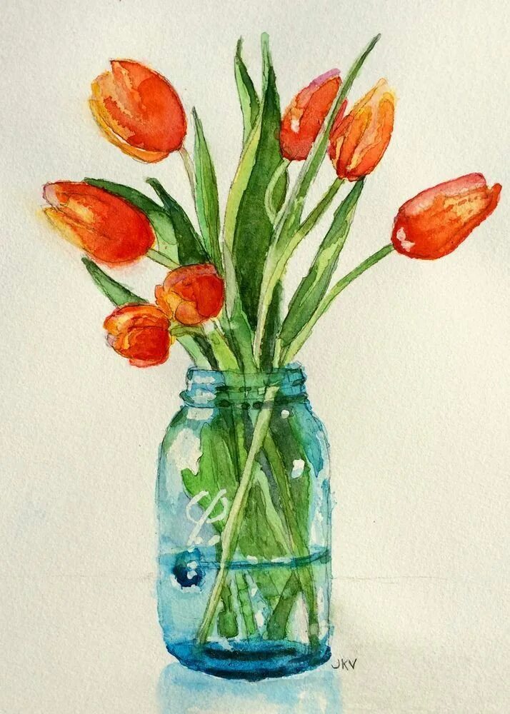 Сколько воды наливать тюльпанам в вазе. Тюльпаны в вазе акварелью. Ваза с цветами акварелью. Цветы в вазе гуашью. Натюрморт ваза с цветами.