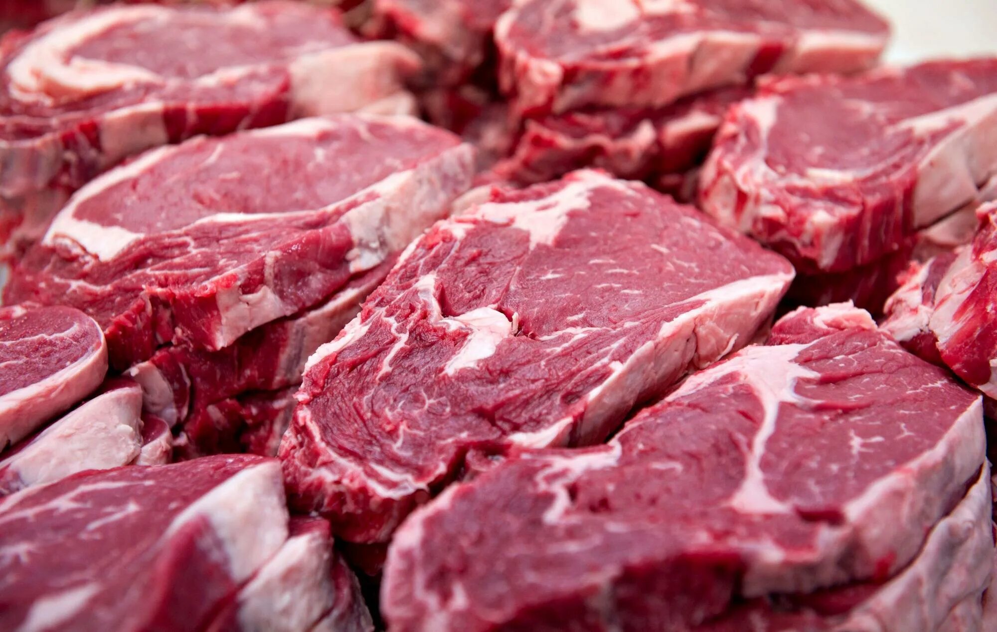 Красное мясо животных. Мясо говядина. Мясо крупного рогатого скота. Свежее мясо.