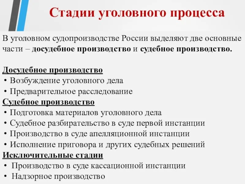 Стадии судебного производства в уголовном процессе. Последовательность стадий уголовного процесса. Стадии уголовного процесса досудебное и судебное производство. Перечислите основные стадии уголовного процесса.