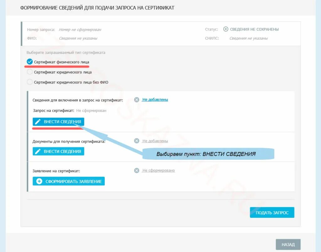 Формирование запроса на сертификат. Сертификат юридического лица. Формирование запроса на сертификат казначейство. Номер предварительного запроса.