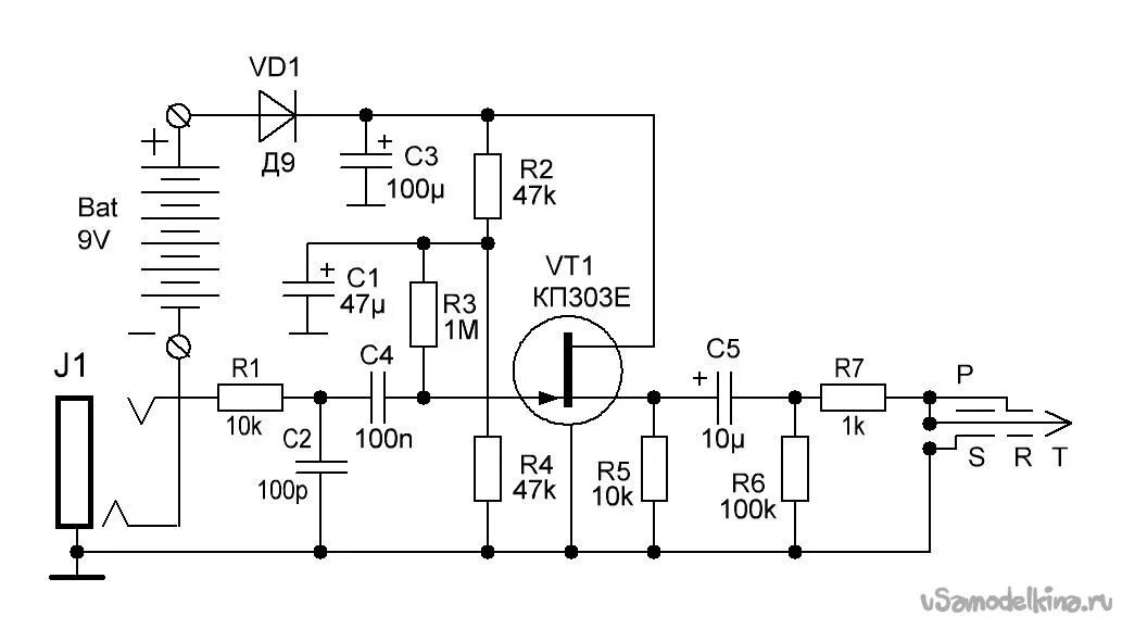 Предварительный унч. Микрофонный усилитель на полевом транзисторе кп103. Микрофонный предусилитель на полевом транзисторе схема. Предусилитель для электрогитары на полевом транзисторе схема. Гитарный предусилитель на полевых транзисторах схема.