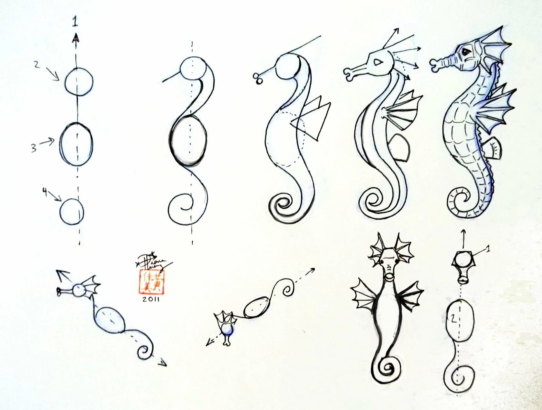 Рисунки ручкой поэтапно. Как нарисовать морского конька поэтапно. Несложные рисунки. Рисование морской конек. Поэтапное рисование морского конька для детей.