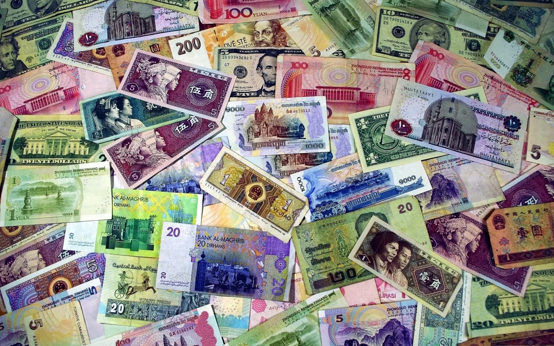 Купюра валют. Денежные знаки. Банкноты разных стран. Иностранные бумажные деньги. Денежные купюры разных стран.