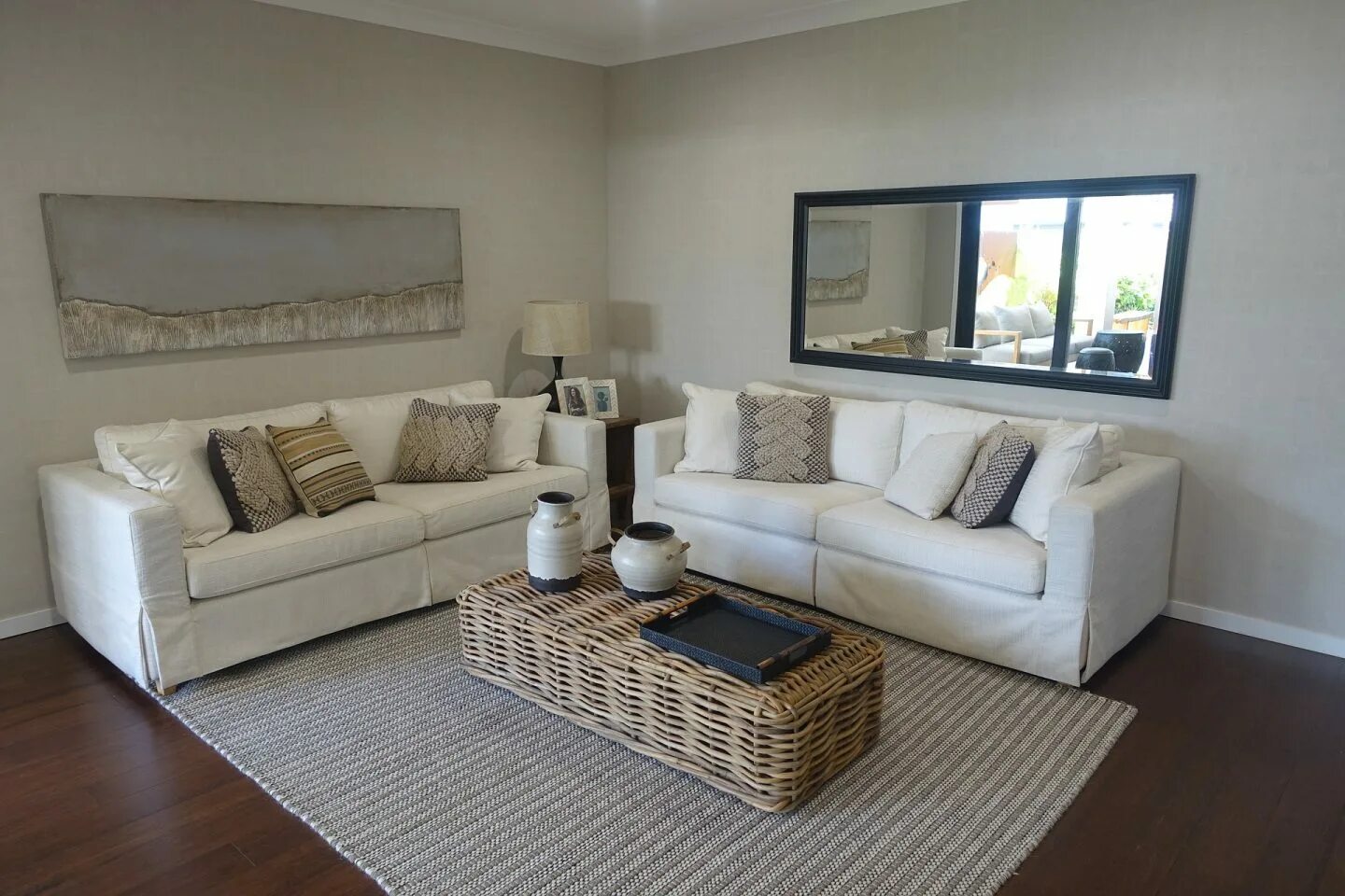 The tables next to the sofa
