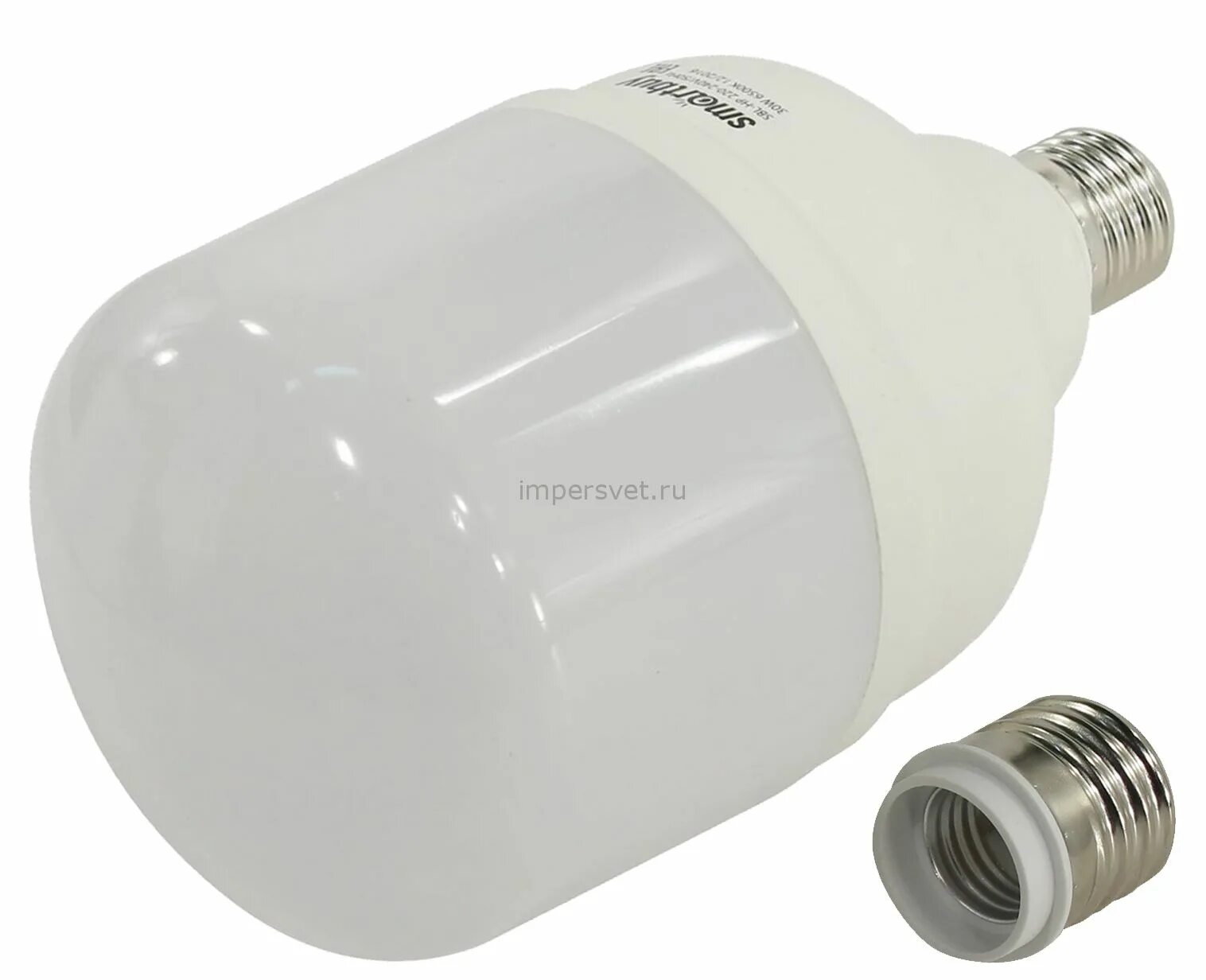 Лампа светодиодная 40вт 230в е27 6500к 3600лм с адаптером. Лампа светодиодная led 40вт е27/е40 белый (lb-65).