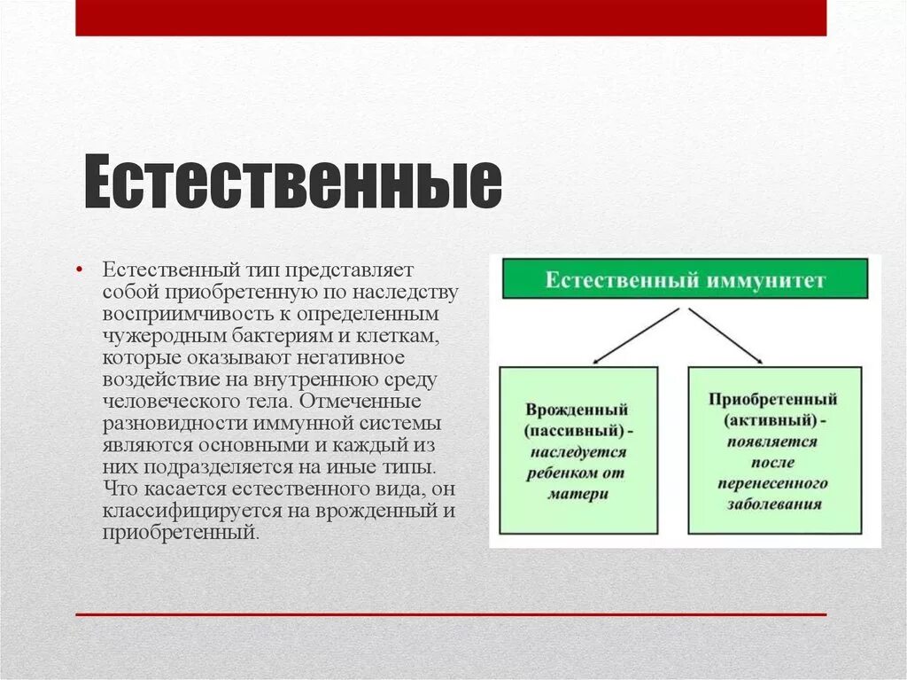 Естественный иммунитет. Естественный врожденный иммунитет. Приобретенный естественный пассивный иммунитет. Естественный приобретённый иммунитет связан:. Активный иммунитет вырабатывается после введения