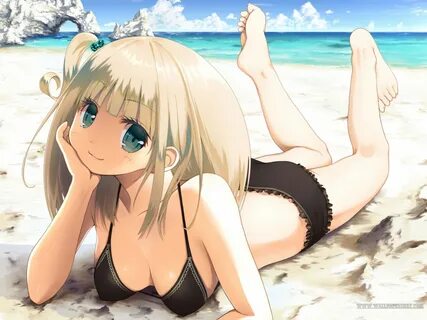 Anime 1600x1200 anime anime girls blonde beach bikini original characters c...