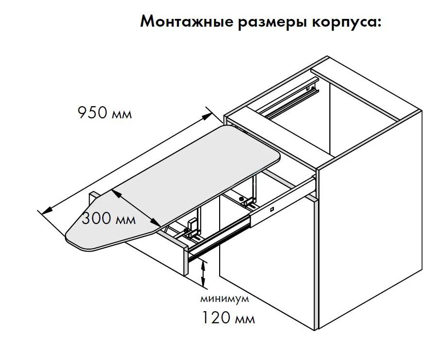 Размер встроенной гладильной доски