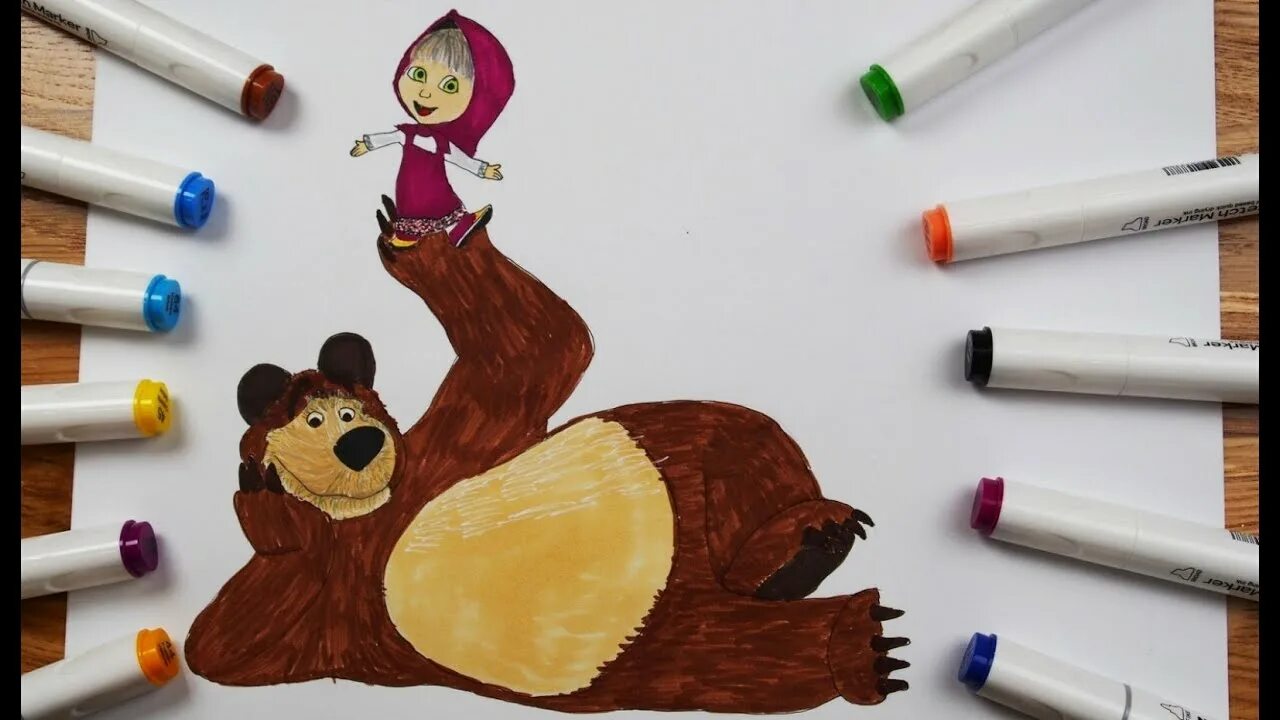 Мишка фломастерами. Медвежонок фломастерами. раскрашенный фломастерами медведь. маша и медведь рисунок фломастерами.