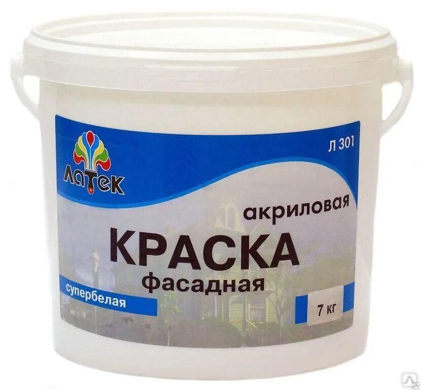 Акриловая краска цена купить. Латек краска фасадная акриловая. Краска акриловая Латек супербелая. Краска "Латек" фасадная л301. Краска л301 Латек фасадная 14кг.