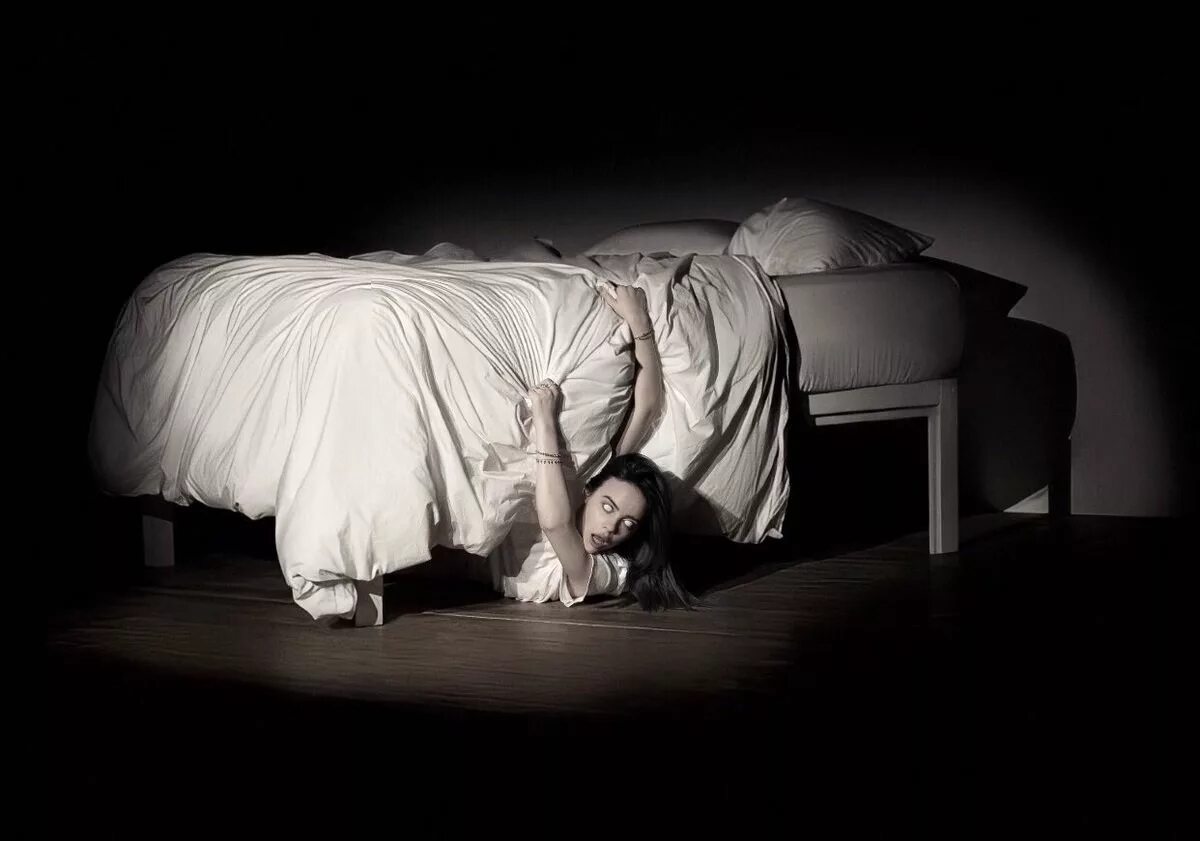 Hid under the bed. When we all Fall asleep, where do we go? Билли Айлиш. Билли Айлиш на кровати.