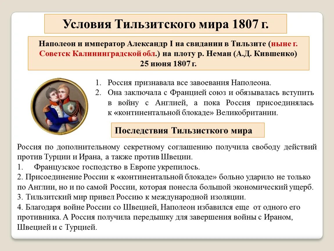 Мирный договор между наполеоном и александром 1. 1807 Тильзитский мир условия.