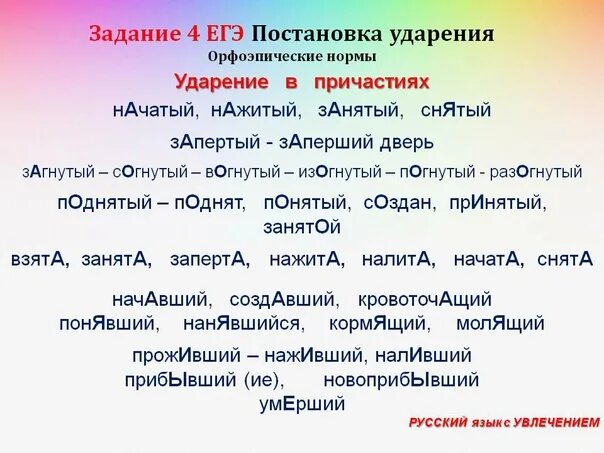 Правильные ударения егэ