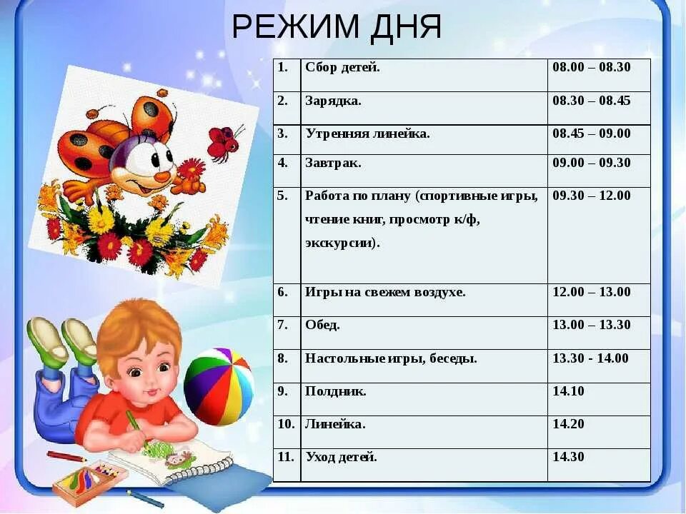 Составить режим дня 1 класс. Распорчдокдея ребенка. Режим дня для детей. Расписание детей в детском саду. Детский распорядок дня.