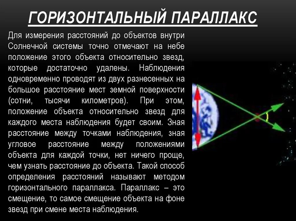 Что собой представляет горизонтальный. Горизонтальный параллакс. горизонтальный параллакс солнца. методы астрономии горизонтального параллакса.