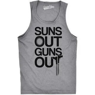 Mens Suns Out Guns Out Tank Funny Workout Tanks Hilarious Gym Shirt (Heathe...