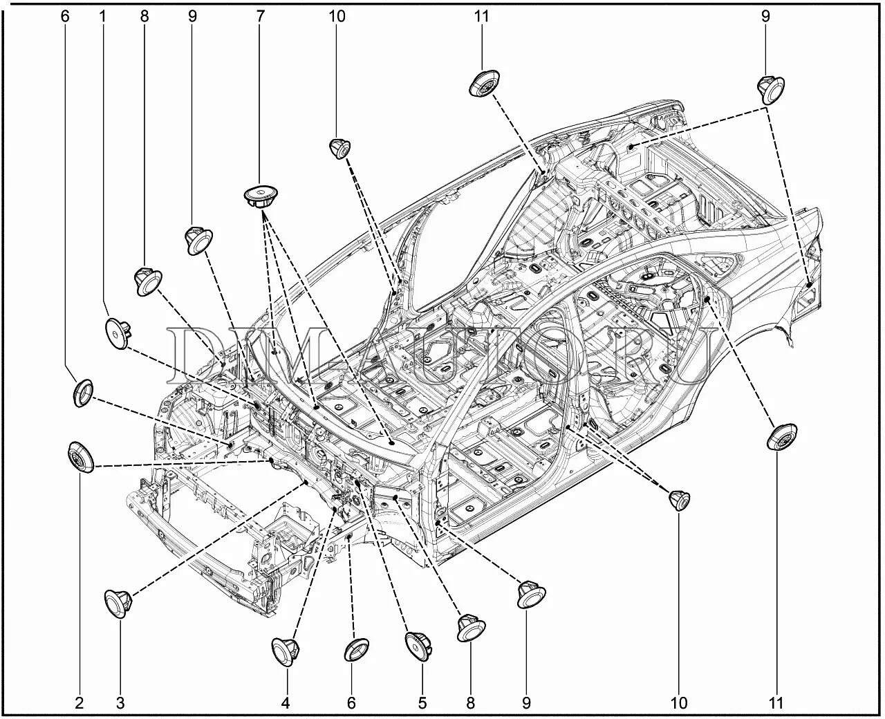 Заглушка кузова Renault 7703074685. Схемы vesta