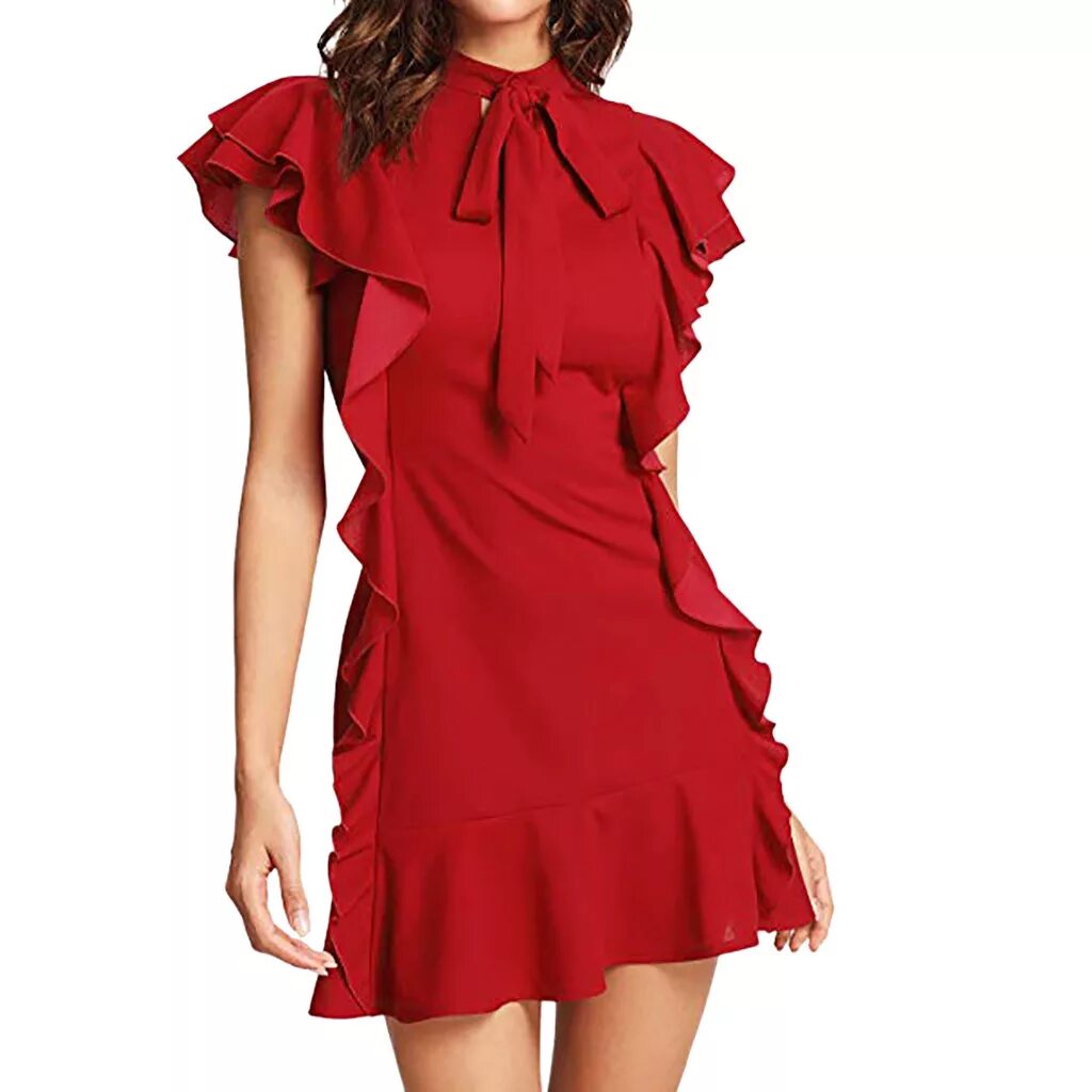 Платье с воланами. Платье с рюшами и воланами. Красное платье. Платье с рукавами воланами. Рюши на рукавах