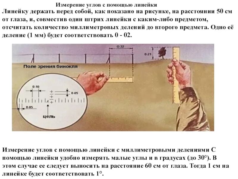 Сколько надо пройти человеку расстояние. Измерение углов на местности с помощью линейки. Измерение расстояния с помощью линейки. Как измерить расстояние с помощью линейки. Измерение расстояний на местности с помощью линейки.