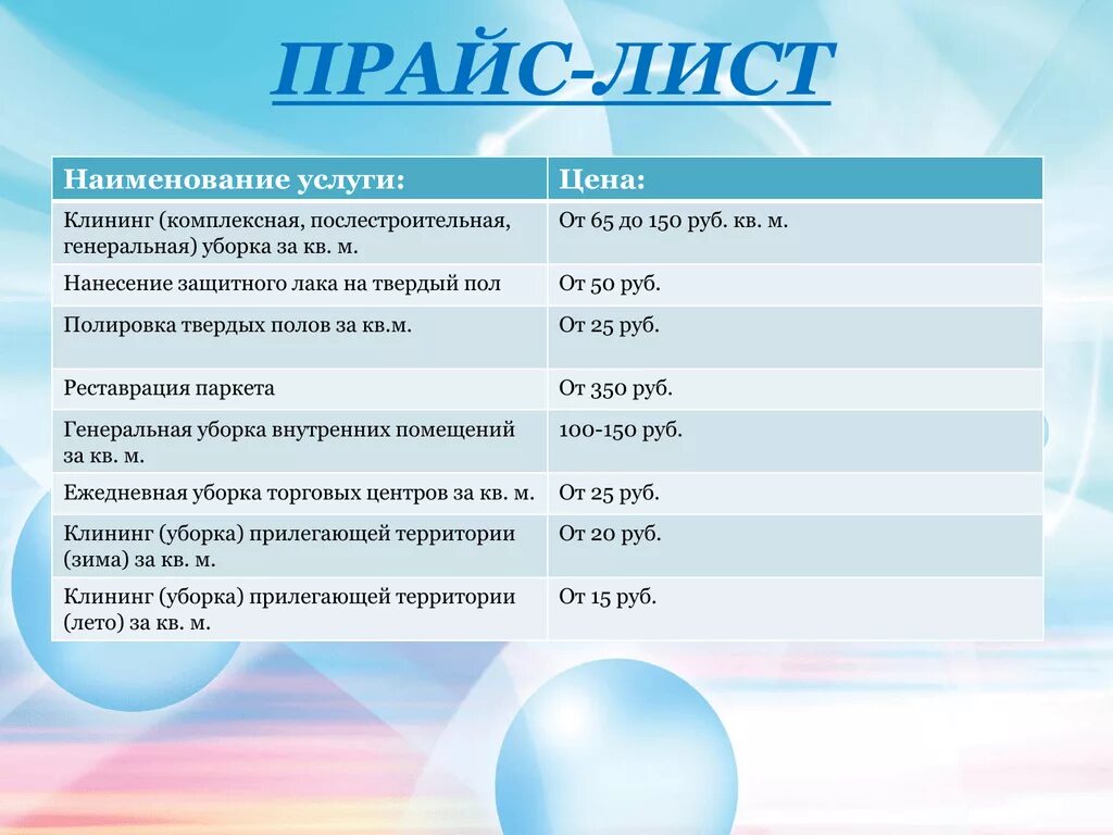 Сколько стоит уборка квадратного метра. Прейскурант на клининговые услуги. Прайс лист на клининговые услуги. Прайс лист на уборку. Клининг услуги расценки.