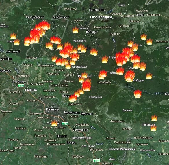 Карта пожаров в Рязанской области. Пожары в Рязанской области со спутника. Пожары в Рязанской области на карте со спутника. Карта пожаров Старожилово Рязанской. Карта пожаров области