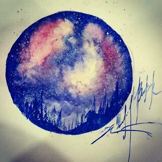 Рисунок космоса акварелью