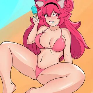 virtual youtuber, highres, animal ears, beach, bikini, headband, long hair,...