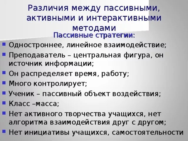 Что лучше активные или пассивные. Пассивные активные интерактивные методы. Методы обучения пассивный активный интерактивный. Разница активного и интерактивного обучения. Пассивная активная интерактивная.