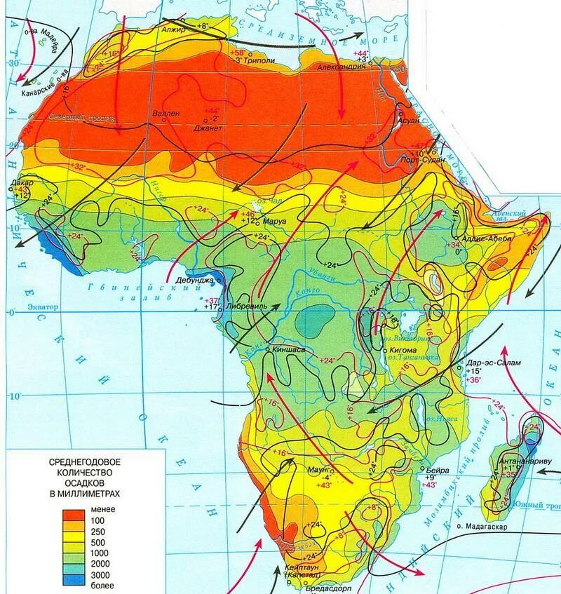 Средние осадки африки. Климатическая карта Африки климатические пояса. Карта климатических поясов Африки 7 класс. Климатическая карта Африки с изотермами. Климат Африки карта 7 класс.