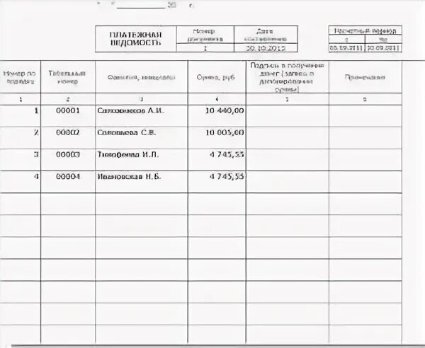 Платежная ведомость образец заполнения 2024