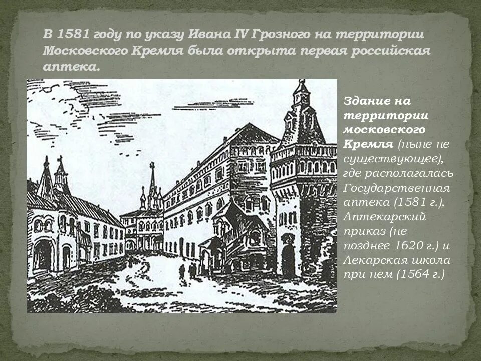 Первая аптека при Иване Грозном. Государева аптека Ивана Грозного. Первая аптека 1581. Первая аптека в Москве 1672. 1581 год указ