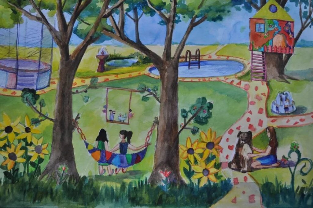 Мое любимое развлечение. Рисунок парка. Двор рисунок. Парк детский рисунок. Двор глазами ребенка.