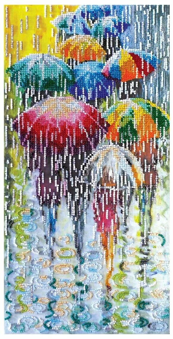 Abris art набор для вышивания бисером веселые зонтики 40 х 20 см. зонтик вышитый. вышивка зонт крестиком. вышивка бисером тэла артис веселые зонтики. вышивка бисером зонтики.