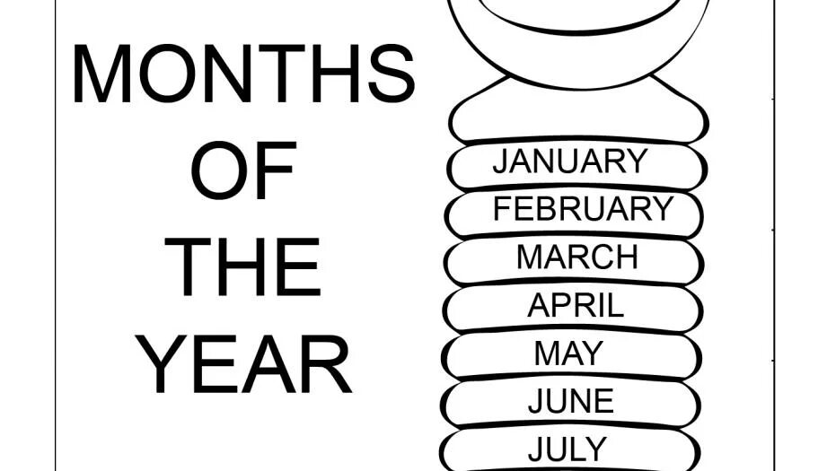 Type month year. Months of the year. месяца на английском задания. месяцы на английском раскраска. months of the year раскрасить.