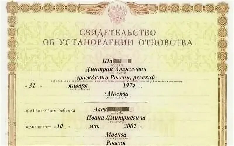 Свидетельство об отцовстве что это