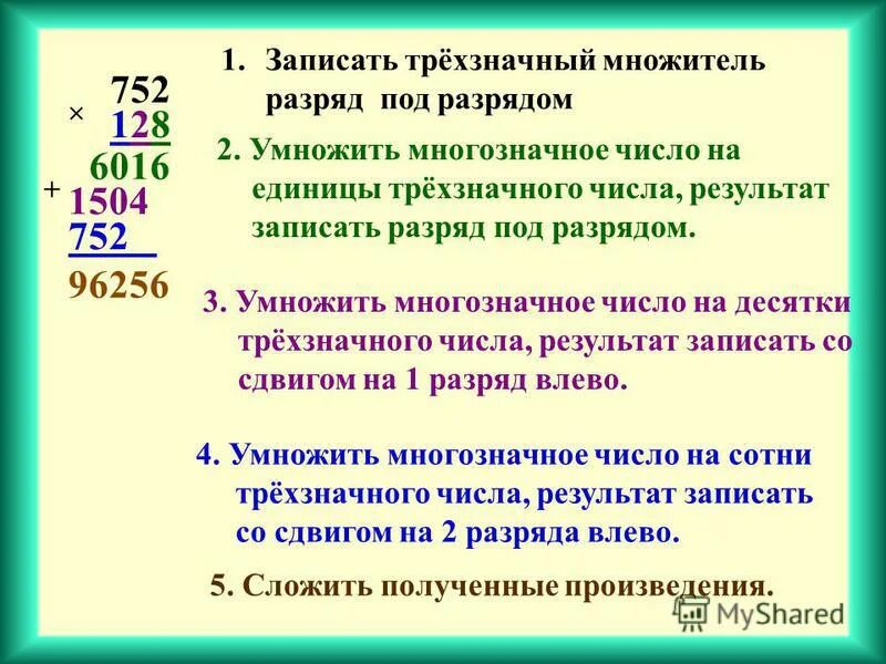 Алгоритм письменного умножения на трехзначное число. Письменное умножение на трехзначное число 4 класс алгоритм. Алгоритм умножения на однозначное число 3 класс. Алгоритм умножения многозначного числа на трехзначное число. Письменное умножение многозначных чисел на однозначное